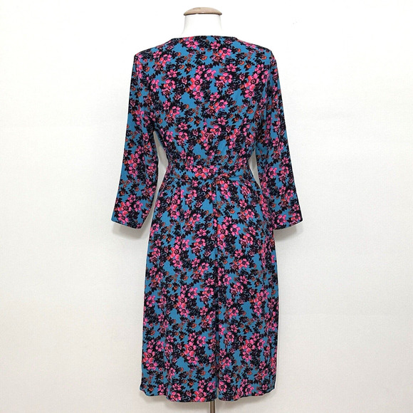 Cheztu Womens‎ Dress 12 Turquoise Blue Pink Floral Faux Wrap Ruffle Cottagecore - Picture 6 of 16